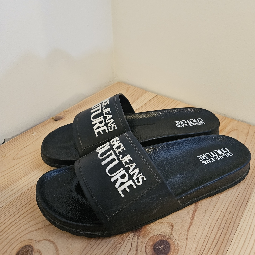 Versace Jeans Couture Black Mens Slides Size 12